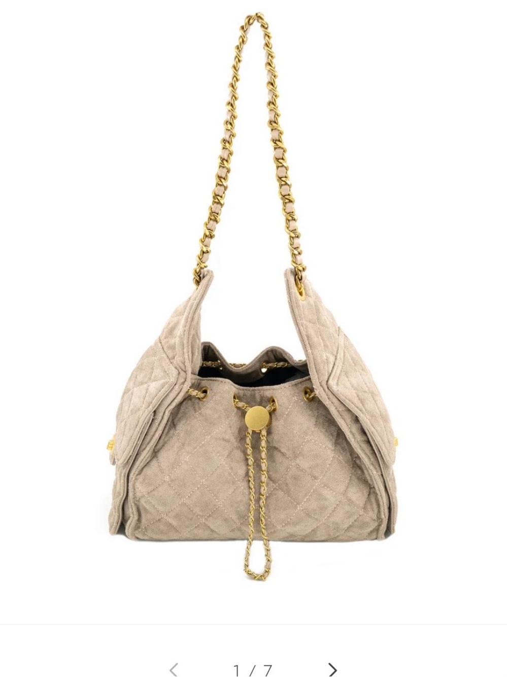 Quilted Beige Chain-Handle Shoulder Bag